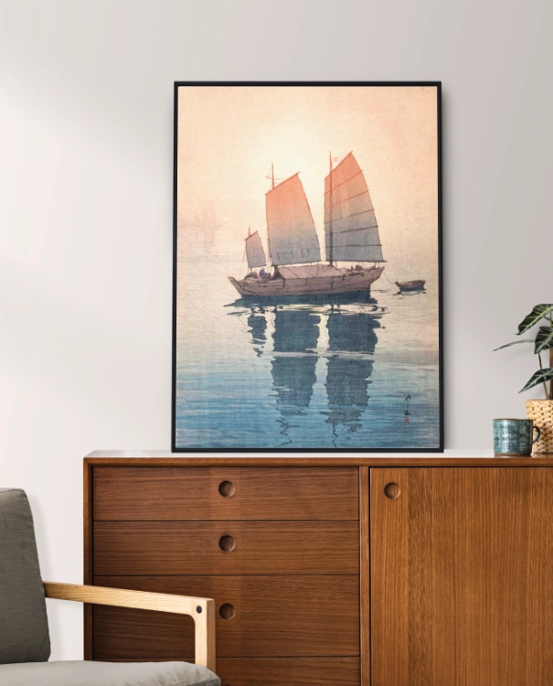 plakat łodzie yoshida czarna rama 50x70.webp